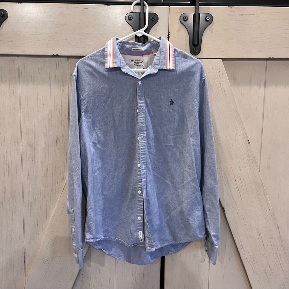 An Original Penguin By Musingwear Blue Oxford Detailed Collar Slim Fir Size XL